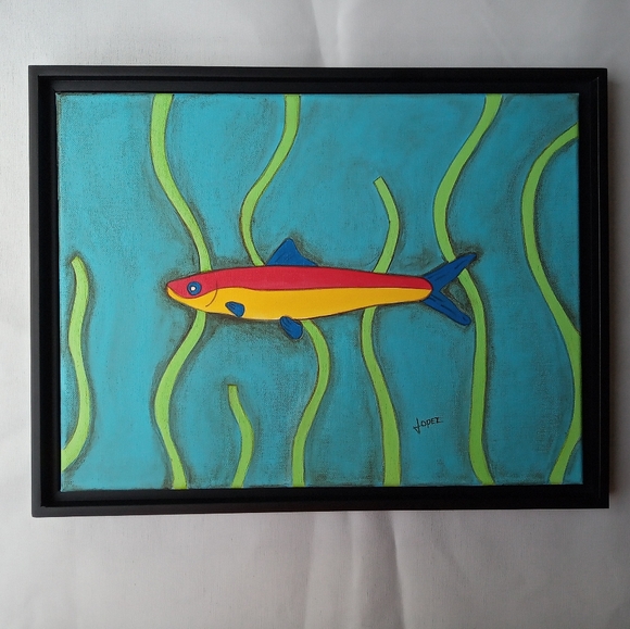 Original Art Other - Original Acrylic Painting Sardine with Black Frame